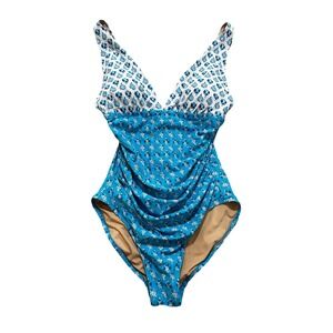 J Crew M Swimsuit One Piece Blue White Slim‎ Look Removable Padding